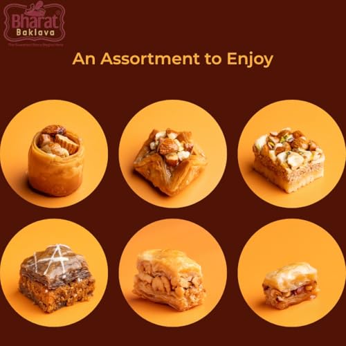 Image of Bharat Baklava Shagun Assorted Baklava Box (6 Pieces, 150g) | Almond, Cashew, Pyramid, Nest, Chocolate & Simsimia