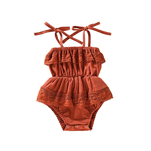 Baby Girl Halter Lace Romper Suspender Backless Bodysuit Jumpsuit One Piece Sunsuit Outfit (Red, 3-6 Months)