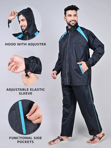 Image of Rupa Mens Rainwear For Men, Waterproof Nylon Blended Rain Standard Length Jacket With Pants And Carry Bag, Pack Of 1