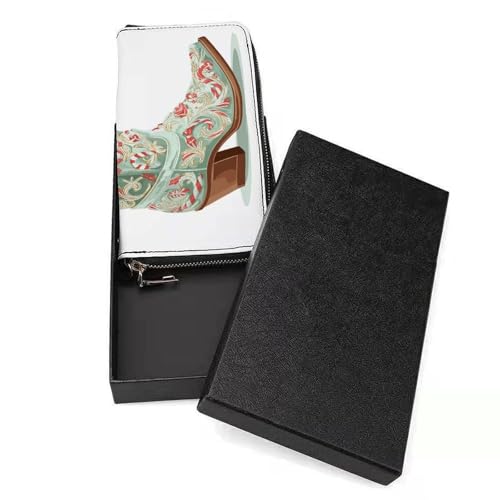 Cute Christmas Cowgirl Boot PU Leather Clutch Long Bifold Wallet, Coin Purse Credit Pass Case, Durable Card-Holder Money Storage for Women Men3