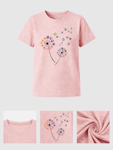 Image of Anbech Womens Dandelion Graphic T-Shirts Teen Girls Cute Sunflower Print Casual Tee Tops