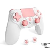 linhugame Controller wireless for ps4,Compatible with PS4/Slim/Pro/PC/IOS，With USB-C Cable/800mAh Battery/6-Axis Gyro/3.5mm Audio Jack/Multi Touch Pad(pink)