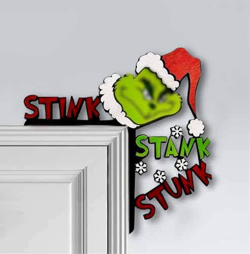Whimsical Christmas Door Frame Decorations, Funny Christmas Door Corner Topper Sitter Decor Snowflake Ornaments Wooden Sign, Farmhouse Xmas Decor for Window TV Mantel Cabinet Mirror