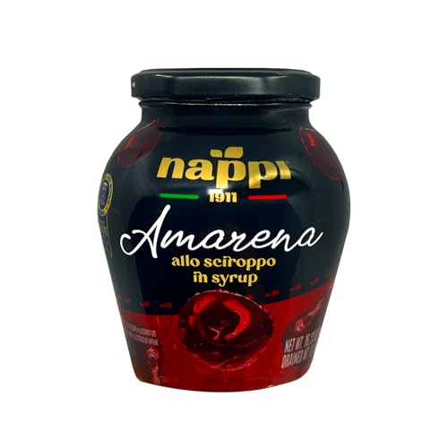 Amarena Cherries in Syrup, 16.23 oz (460 g), Pitted Cocktail Cherries, Black Italian Cherry for Premium Cocktails and Desserts, Superior Taste Award Winning 2022, Amarena Golden, Nappi 1911