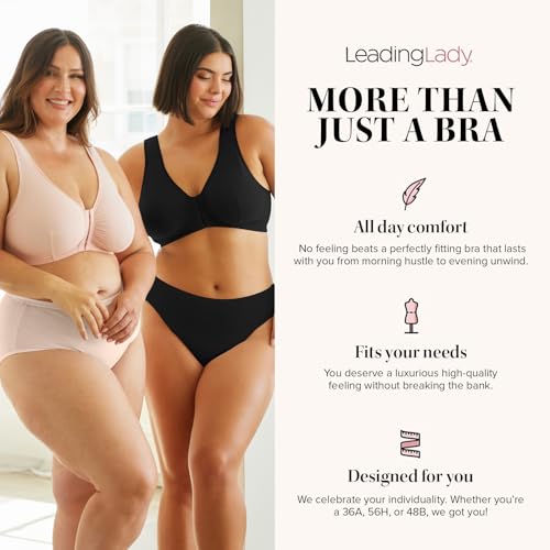 Image of LEADING LADY, Meryl, Front-Closure Cotton Bra, Comfort Sleep for Women, Breathable, Unlined, Full Coverage, Wireless, 36A-56H