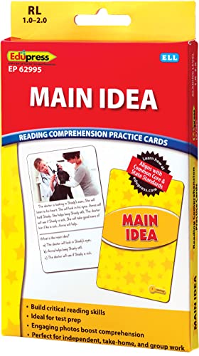 Edupress Reading Comprehension Practice Cards, Main Idea, Yellow Level (Ep62995),Medium #TOP3