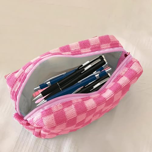 Porta-lápis com zíper, caixa de lápis de grande capacidade, organizador leve de armazenamento para canetas, acessórios de mesa, viagem, material de escritório, vermelho