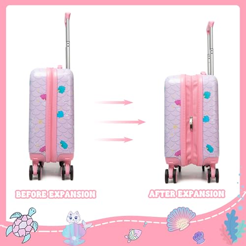 Image of Cute Cat Kid's Luggage Set 2 Piece Suitcase Set 16 inch Hardside Luggage with Spinner Wheels Girls Carry on Toddler Travel Rolling Luggage Airline Approved