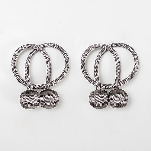 A.Monamour Lote de 2 Piezas Cuerdas Magnéticas para Cortinas con Imanes Potentes Sujetadores Cordones de Sujeción Sujeta Cortinas Alzapaños Decorativos Abrazaderas de Cortina Hebillas - Gris Oscuro