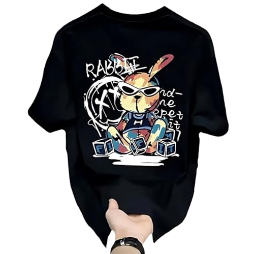 メンズ tシャツ 半袖 ヒップホップ バニー うさぎ ロゴ 夏服 男女兼用 ブラック ホワイト おもしろ トップス 春 黒 白 ウサギ 兎 可愛い おしゃれ