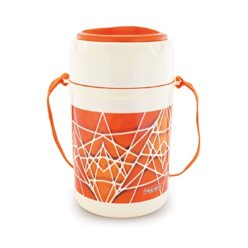 Image of Trueware Trendy 4 Inner Steel Outer Plastic thermoware Lunch Box | 4 Container 300 ML Each-Orange | PU Insulated | Lunch Box | Tiffin | Hot lunch box | Leak Proof | Easy to Carry | Hot & Cold Food Grade| BPA Free | Stainless Steel Dabbi | Office | Outdoors | For Men, Women, and Kids