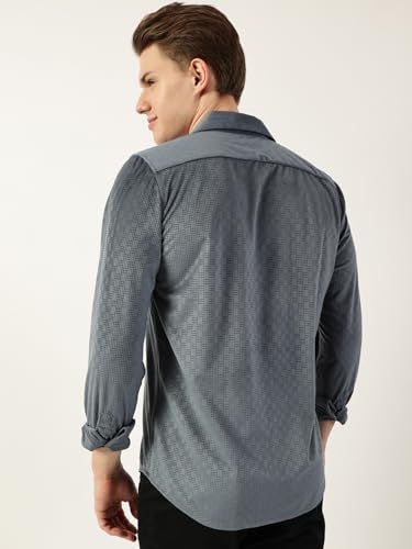 Image of Thomas Scott Men's | Solid | Textured Fabric | Full Sleeve | Slim Fit | Polyester-Blend | Spread Collar | Casual Shirt