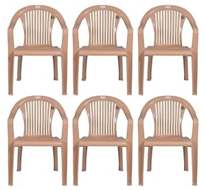 PETALS Royal Plastic Chairs | Plastic Arm Chair for Home and Garden | Bearing Capacity 150kgs (Beige) (Set of 6)