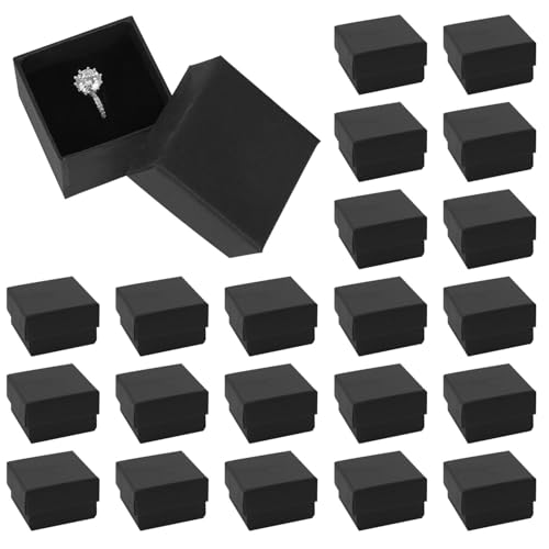 KKLM 指輪 ギフト ボックス 正方形指輪ギフトボックス 5×5×3cm 24個セット クリーニングクロス付き リングアクセサリー収納用ラッピングボックス 無地クラフト紙 箱(黒)