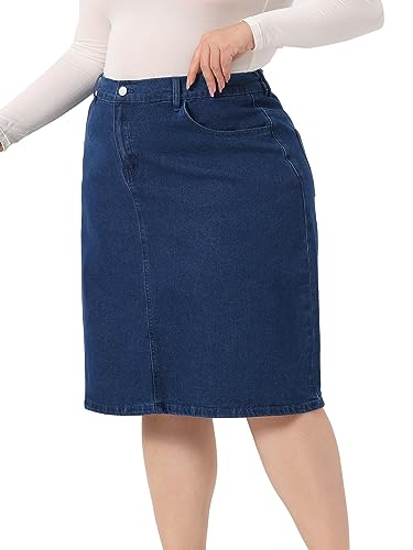 Agnes Orinda Plus Size Jean Skirt for Women Classic Basic 4-Pocket Denim Pencil Skirt with Slit