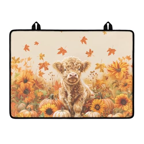 Image of Cattle Sunflower Maple Electric Stove Guard Protector Folding Ceramic Stove top Cover 30x21 Inch Heat Resistant Mat Extra Large Dish Dry Mat for Kitchen Tanksgiving Day Decorations
