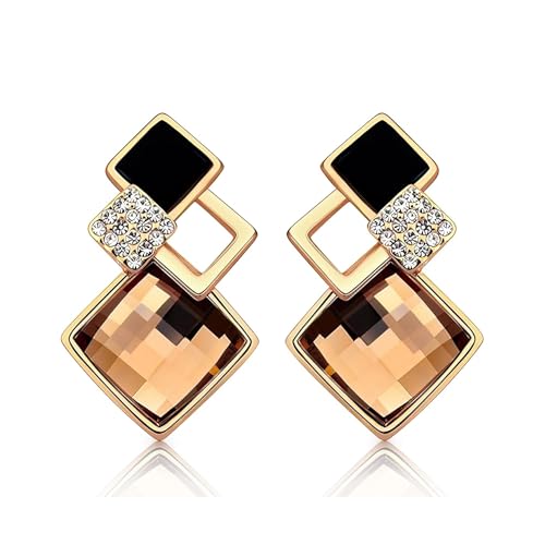Crystalline Azuria Femme Pendantes Boucles d'Oreilles 18ct Plaqué Or Jaune avec Rhombe Cristaux Marron imitation Topaze