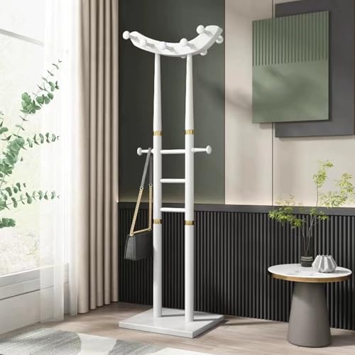 Perchero de madera independiente con 12 ganchos, elegante árbol de ropa para entrada, pasillo, dormitorio, diseño blanco moderno, solución de almacenamiento que ahorra espacio