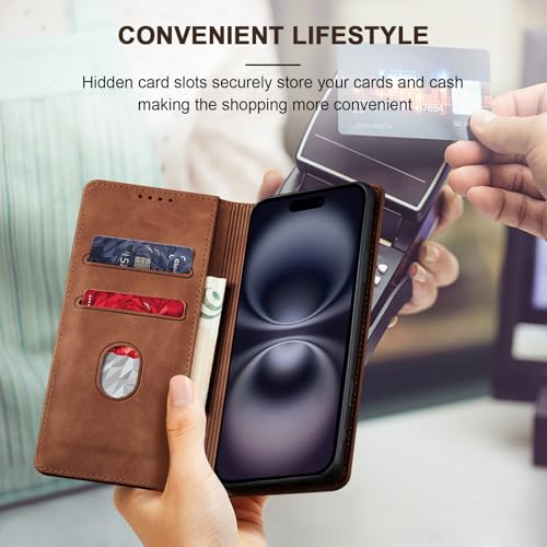 Image of Jasonyu Flip Wallet Case for iPhone 16 Plus,Brown