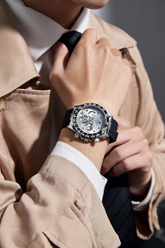 Image of London Fog Bond Collection Analog Quartz Watch for Men with Round Dial and Silicone Strap, Metal Case with Tachymeter Bezel, Chronograph Function, Date Display, Luminous Hands & Hour Markers, Water Resistant