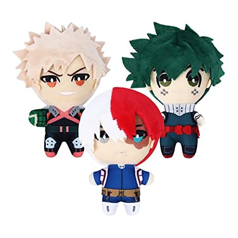 NUWIND 3PCS My Hero Academia Anime Plush Figures Doll Toy Izuku/Todoroki/Katsuki Plushie Stuffed Keychain Collection Figurine Decoration Gifts Christmas Birthday Halloween Cosplay Props 13cm Cover