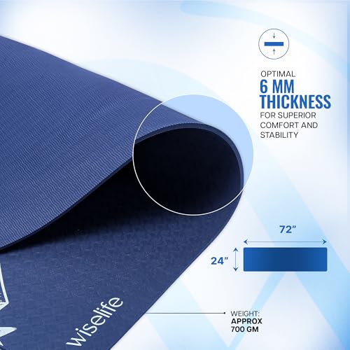 Image of Wiselife tpe Printed 6MM Yoga Mat + Yoga Strap For Men, Women, Kids|Anti-Slip Extra thick, long & Wide Exercise Sports Mat For Workout, Fitness, Yoga, Gym, Home & Pilates (Matilda)