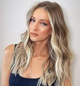 VEADR Blonde Highlighted Lace Front Wig for Women, Brown Ombre Blonde Wig, Brown Wigs with Highlights, Synthetic Hair Loose Curly Light Blonde Wigs 20 inch VEDAR-083