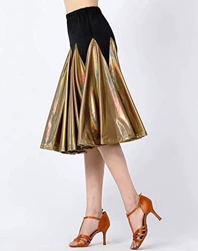 Victray Women's Dance Skirts Latin Dance Skirt Swing Ballroom Skirt Party Pleated Skirt Costume (Gold) #TOP4
