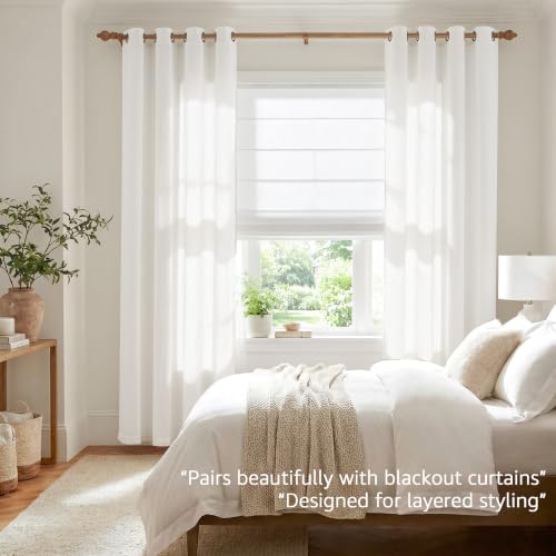 Image of jinchan Linen Curtains 90 Inch Light Filtering Grommet 2 Panels White