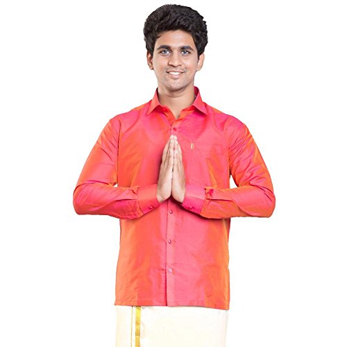 Image of THANGAMAGAN Men's Regular Fit Shirt (TF0050136OPIN Orange Pink 36)