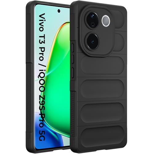 Image of A rtistque Back Cover Case for Vivo T3 Pro 5G / iQOO Z9s Pro 5G | with Inner Fabric | Stylish AirBag Case | Liquid Stripe Silicone | Camera Protection | Anti Slip Grip | Back Cover - Black