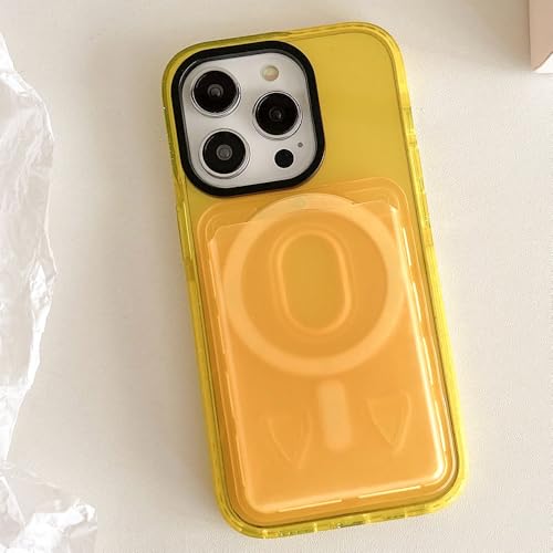 Étui support magnétique iPhone 13 avec fente carte jaune | Coque silicone antichoc