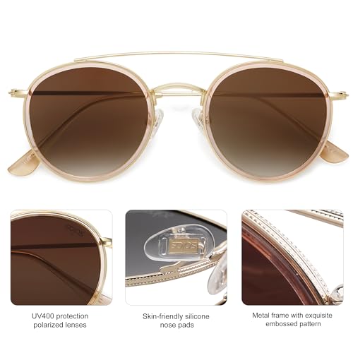 Image of SOJOS Retro Vintage Round Polarized Sunglasses for Women Men Double Bridge Circle Sunnies SJ1104