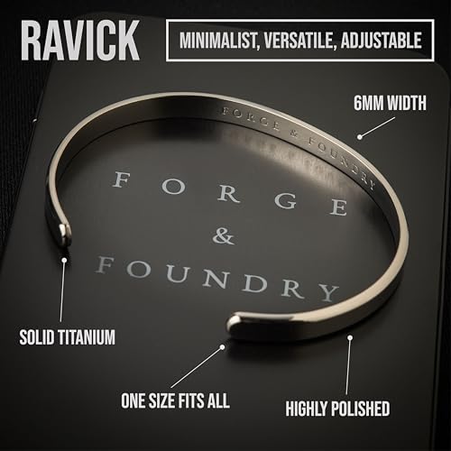 Forge & Foundry Men's Minimalist Titanium Cuff Bracelet | Versitile Unisize Waterproof | Design-Led Artisan Jewelry, from London | Ravick3