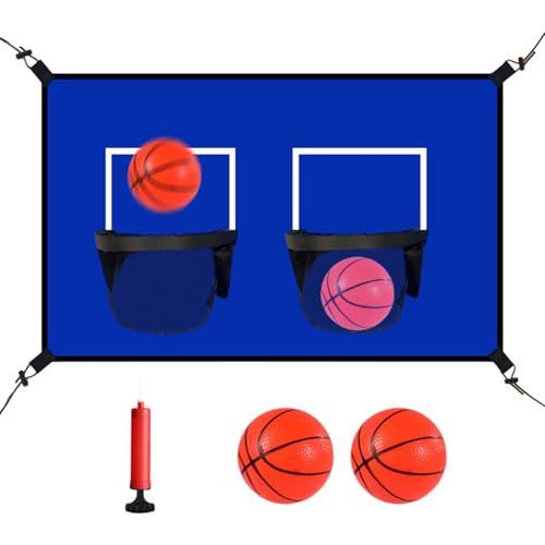 Trampolin-Basketballkreis – Set mit Doppelbefestigung, wasserdichtes Netz | Outdoor-Spielzeug mit Bällen und Blowjob für Kinder, , Mädchen, Familienhofspaß, Gio