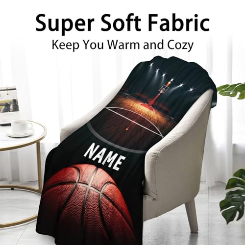 Mercuryelf Custom Basketball Throw Blanket - Soft, Fuzzy & Warm - 30x40 Inches Small Blankets for Lap, Crib - Black Sports Throws Gift for Basketball Lovers
