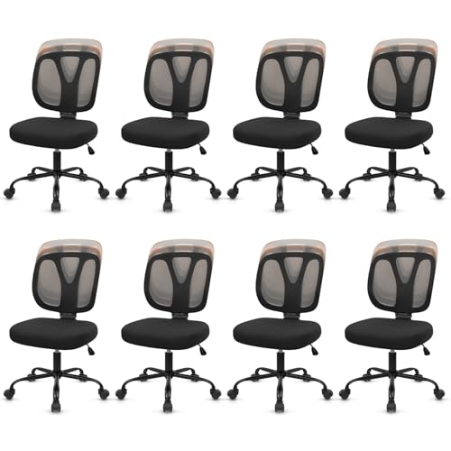 Image of CLATINA Armless Home Office Chair, 360 Swivel Rolling Desk Chair with Lumbar Support and Wheels, Adjustable Height Mesh Back Small Ergonomic Computer Task Chair for Conference Waiting, Black(8 Pack)