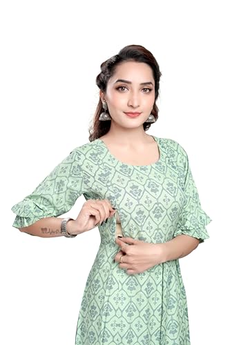 Image of B2F Women's Printed Flared Maternity Kurti with Zipper, Cotton Rayon Feeding Kurta for Pre & Post Pregnancy