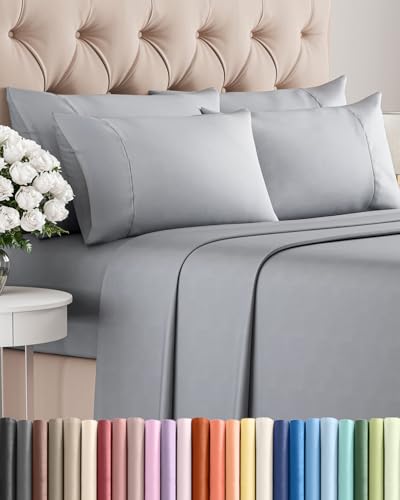 Image of Queen 6 Piece Bed Sheet Set - Breathable & Cooling Sheets - Steel Blue | Ultra-Soft Hotel Luxury Bedding Set w / 8-16 Inch Deep Pockets, 1 Flat & 1 Fitted Sheet & 4 Pillowcases, Wrinkle & Fade Free