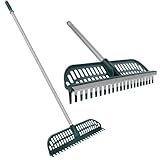 Artificial Turf Rake with 18in Double-Sided Heads, 32-61 Inch Turf Brush Grass Rake for Artificial Grass, Turf Grass Broom for Garden Lawn Artificial Turf Leaves Pet Hairs