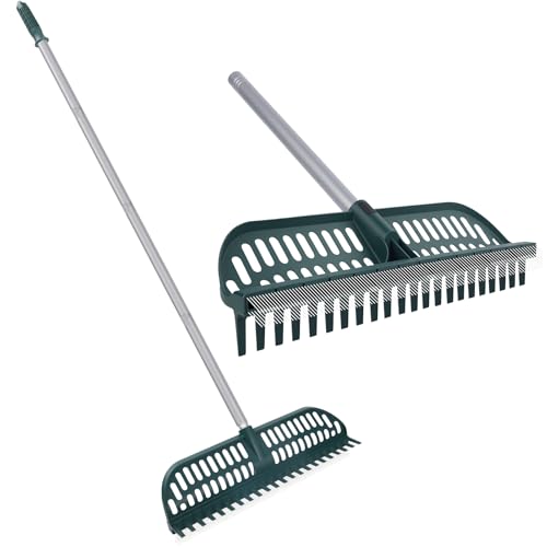 Artificial Turf Rake with 18in Double-Sided Heads, 32-61 Inch Turf Brush Grass Rake for Artificial Grass, Turf Grass Broom for Garden Lawn Artificial Turf Leaves Pet Hairs