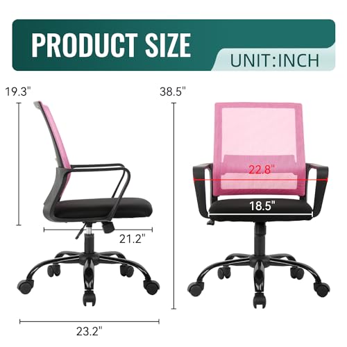 Desk Chair Mesh Office Chair Ergonomic Computer Chair Executive Lumbar Support Adjustable Stool Rolling Swivel Chair,Pink