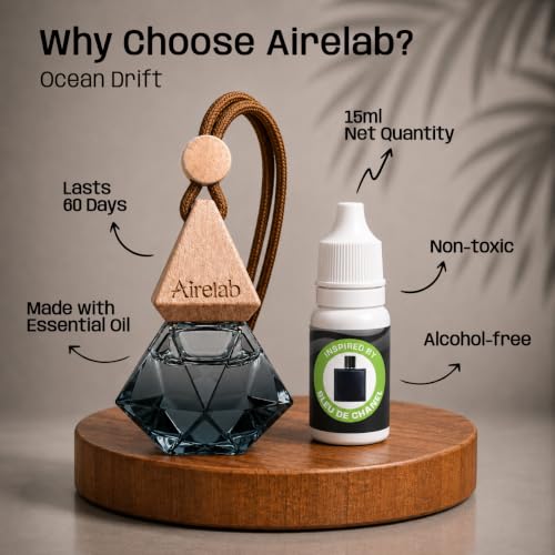 Image of Car Air Freshener | 15ml Refillable Perfume Oil with Wooden Diffuser Hanging Pod | Fragrance Inspired by Blu De Channel | Long Lasting Car Perfume | 60+ Days
