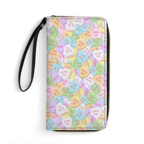 Conversation Candy Heart Large Capacity Portable Leather Wallet with Rope