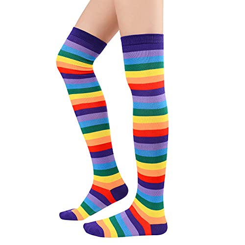 Image of American Trends Womens Rainbow Socks Striped Knee High Socks Thigh High Stockings Casual Tube Socks Costume Leg Warmers