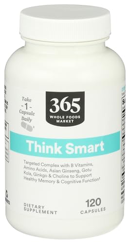 365 by Whole Foods Market, Think Smart with B Vitamins, Amino Acids, Ginkgo, Asian Ginseng, Gotu Kola, & Choline, 120 Capsules - image 1