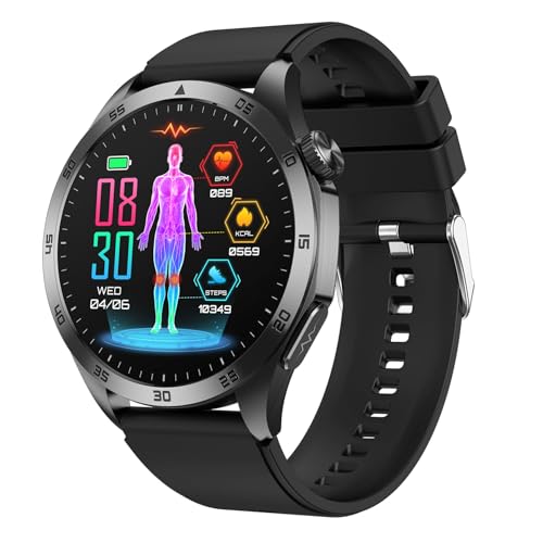 JUSUTEK 2025 人気 高級スマートウォッチ通話機能付き,1.43インチAMOLED丸型腕時計,24時間超全面センサ機能付,Bluetooth5.2,常時点灯可能,IP68防水,体脂肪,音楽制御,文字盤自由設定,Hband,女性機能,電卓,ゲーム,