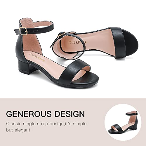 Image of Dufannie Girls Sandals Low Heels Dress Pump Ankle Strap Open Toe Flower Girl Wedding Party for Toddler Little Big Kid
