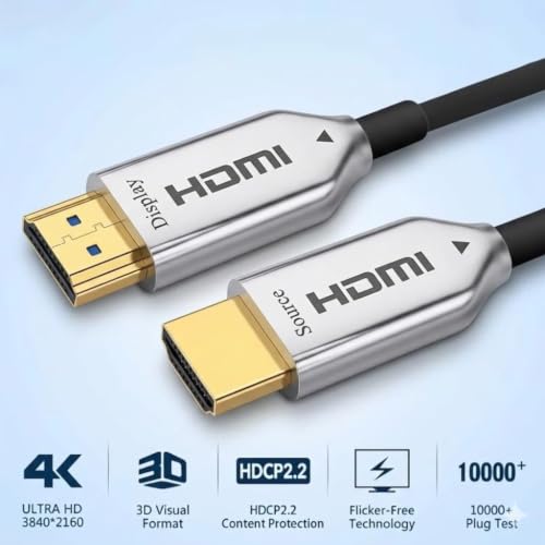 Image of MICROWARE 4K HDMI Cable 15M Fiber, HDMI to HDMI Cable | Active Optical Cable (AOC) Ultra HD 2160P 18Gbps HDMI 2.0 Cord Supports 4K@30Hz, 10 HDR for TV, Laptop, PC, Projector(AOC, 15M)