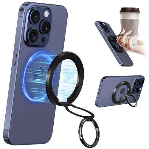Lendouble for Magsafe Phone Grip, Portable Round Magnetic Cell Phone Ring Holder Finger Kickstand, Mag Safe Loop Stand for iPhone 16 15 14 13, Samsung Galaxy S24 Ultra Magnet Case, Wireless Charging